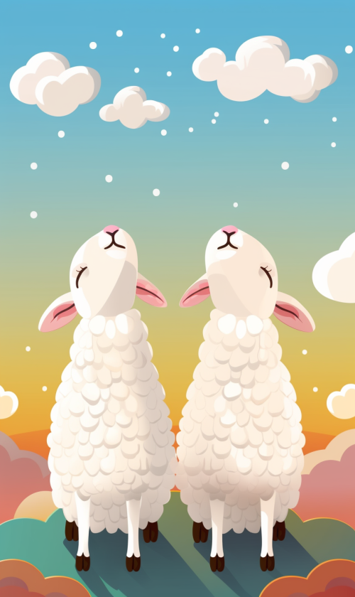ichowck two sheep praying faith happy sky colored cartoon styl 6454a3b5 e8cd 4eaa 992d 17c45a4d6c81