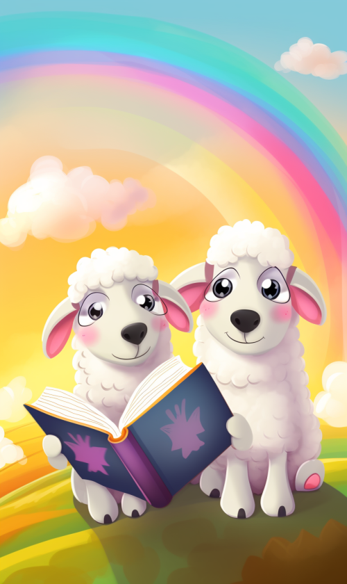ichowck two sheep reading faith happy sky colored cartoon styl 41fe05f1 0525 44cd 96eb 47d401682c05