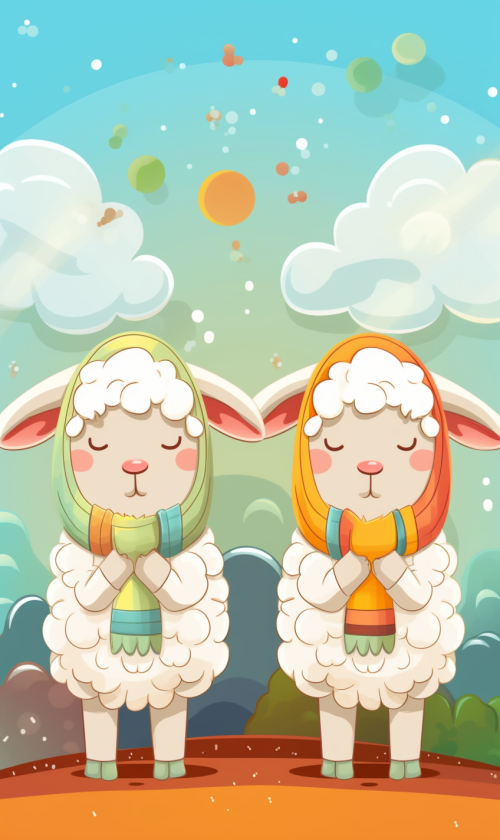 ichowck two sheep praying faith happy sky colored cartoon styl 04073d51 96b4 40e6 b1ca 821702923ca4