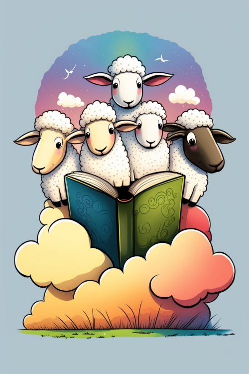 ichowck four sheep read bible faith happy sky colored cartoon s 61b6bc91 5ebb 47a1 b7d1 1716fdc93524