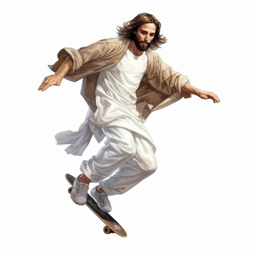 ichowck Jesus Christ character riding on a skateboard doing a k cab270a3 b4cb 4502 9731 ac2beedb96ad