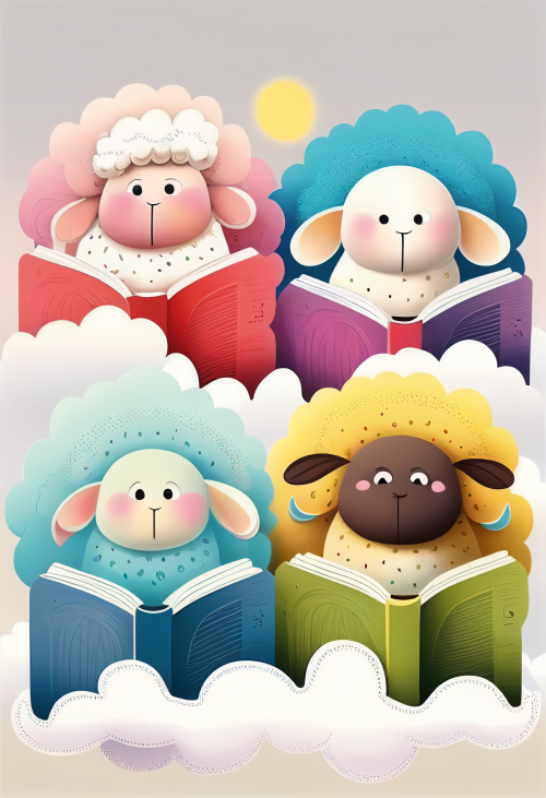 ichowck four sheep read bible faith happy sky colored cartoon s ab80a335 8858 4ec6 857a eb177860cb02