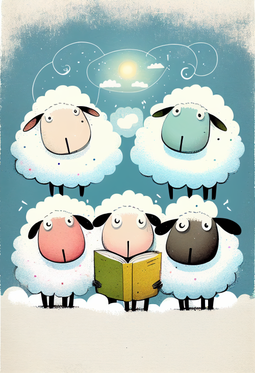 ichowck four sheep read bible faith happy sky colored cartoon s a86471e4 930d 456d bc68 5c7681defa59