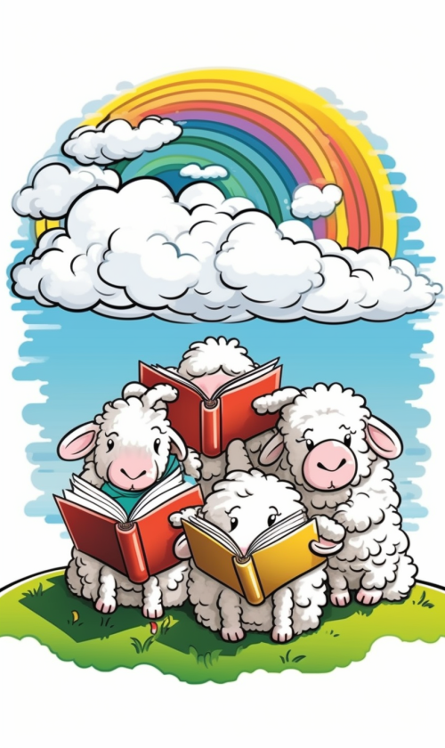 ichowck four sheep read bible faith happy sky colored cartoon s febb83b0 ec18 4f3a 971c 078425bbfac9