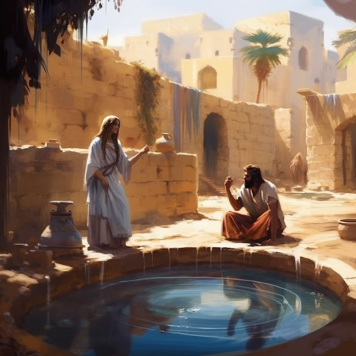 samaritan woman talking to Jesus at the well